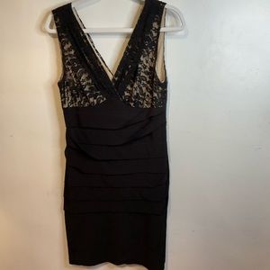 41 Connected Apparel Black Lace Overlay Sleeveless V-neck Pleated Sheath Dress10